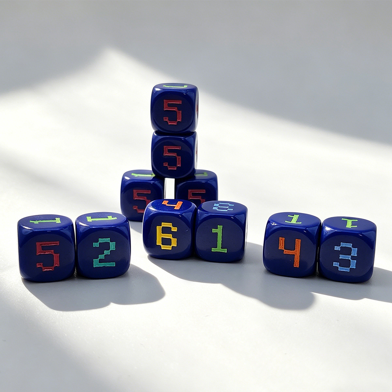 Game Token Counter - 10pcs 14mm 6-Sided Rounded 6-Color Digital